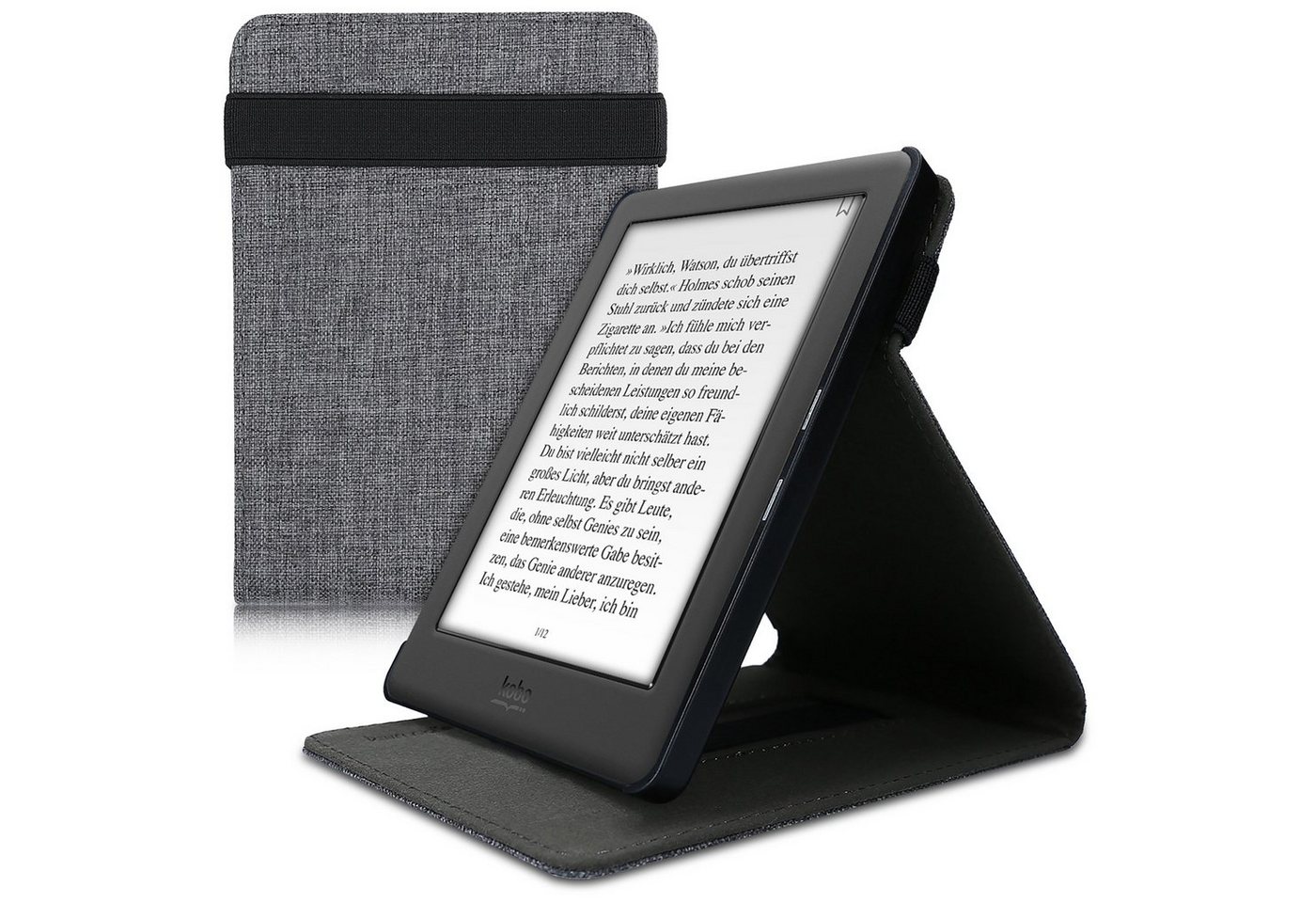 kwmobile E-Reader-Hülle Hülle für Kobo Glo HD / Touch 2.0, mit Handschlaufe und Ständer - e-Reader Schutzhülle - in Dunkelgrau von kwmobile