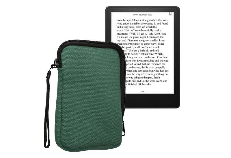 kwmobile E-Reader-Hülle Schutzhülle aus Canvas für 6" eReader Hülle Canvashülle, Canvashülle für e-Reader mit Reißverschluss - Dunkelgrün von kwmobile
