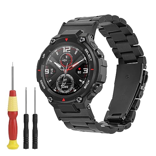 kwmobile Edelstahl Uhrenarmband kompatibel mit Huami Amazfit T-Rex/T-Rex Pro Ersatz Armband - Ersatzarmband für Smartwatch - 14-22 cm Innenmaße - Metallic Schwarz von kwmobile