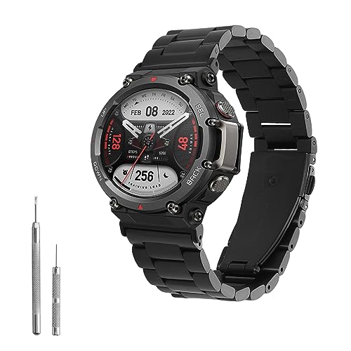 kwmobile Edelstahl Uhrenarmband kompatibel mit Huami Amazfit T-Rex 2 Ersatz Armband - Ersatzarmband für Smartwatch - 14-22 cm Innenmaße - Metallic Schwarz von kwmobile