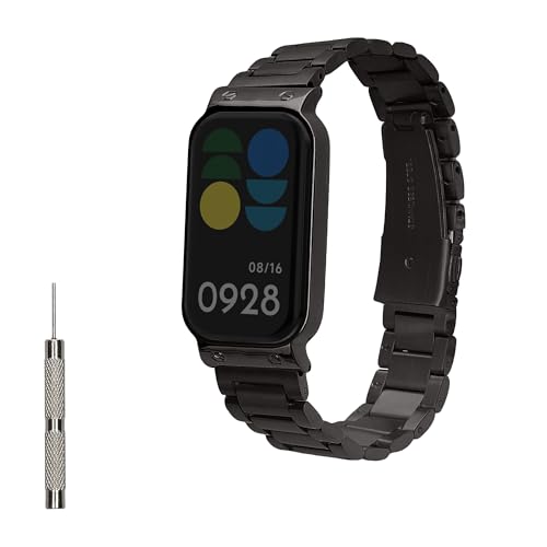 kwmobile Edelstahl Uhrenarmband kompatibel mit Xiaomi Smart Band 8 Active/Redmi Band 2 Ersatz Armband - Ersatzarmband für Smartwatch - 14-22 cm Innenmaße - Metallic Schwarz von kwmobile