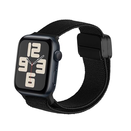 kwmobile Ersatzarmband kompatibel mit Apple Watch SE 40mm iWatch 9/8/7/6/5/4/3 40mm Armband - Nylonarmband mit Magnetverschluss - Schwarz von kwmobile