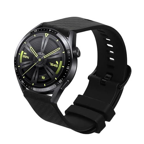 kwmobile Ersatzarmband kompatibel mit Huawei Watch GT3 Pro 46mm / GT3 46mm / GT 42mm 46mm Armband - Fitnesstracker Band aus Silikon - Carbon Print Band für Smartwatch - Schwarz von kwmobile