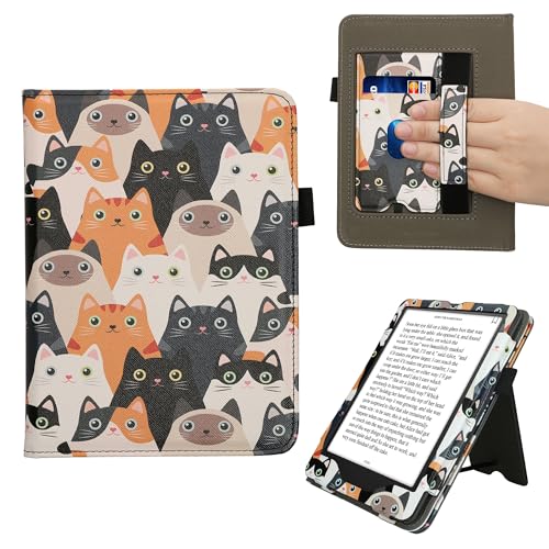 kwmobile Flip Cover kompatibel mit Amazon Kindle Paperwhite (2024)/Colorsoft - Hülle mit Handschlaufe Katzen Orange Schwarz Weiß von kwmobile