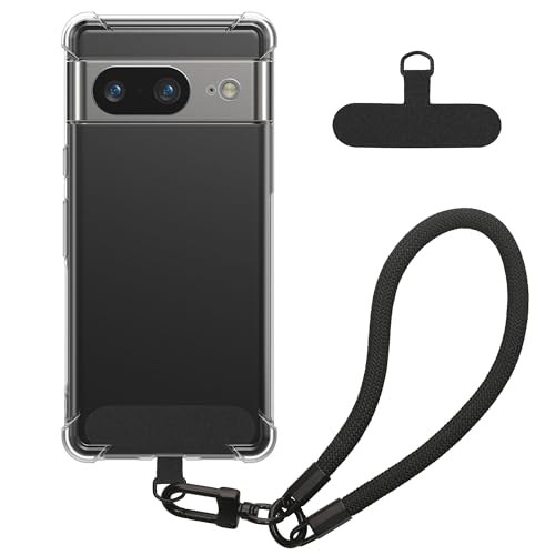 kwmobile Handy TPU Case kompatibel mit Google Pixel 7 Hülle - Kristallklare Schutzhülle mit Kantenschutz und abnehmbarem Armband inkl. 2 Pads - Transparent Schwarz von kwmobile