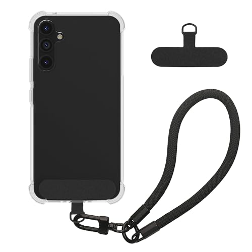 kwmobile Handy TPU Case kompatibel mit Samsung Galaxy A54 5G Hülle - Kristallklare Schutzhülle mit Kantenschutz und abnehmbarem Armband inkl. 2 Pads - Transparent Schwarz von kwmobile