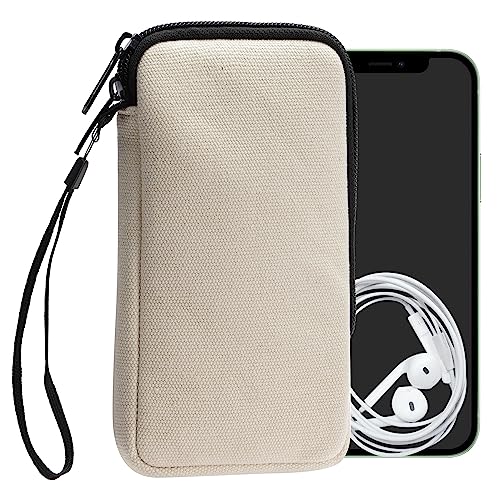 kwmobile Handy Tasche kompatibel mit Smartphones XL - 6,7/6,8" Hülle - Canvas Handyhülle mit Mikrofaser Inlay in Creme - Handytasche mit 17,2 x 8,4 cm Innenmaße von kwmobile