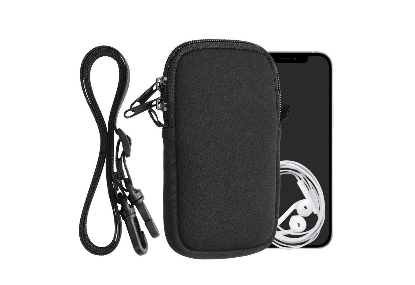 kwmobile Sleeve Handytasche für Smartphones M - 5,5", Neopren Handy Hülle mit Kordel - Tasche mit Handykette 15,2 x 8,3 cm von kwmobile