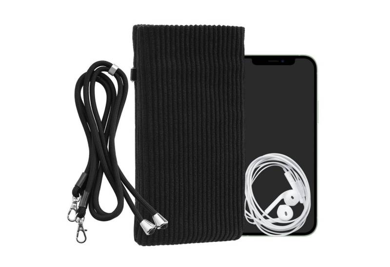 kwmobile Sleeve Handytasche für Smartphones XXL - 7" Handy Tasche, Cord Handy Hülle Schwarz mit Kordel - Handy Tasche von kwmobile