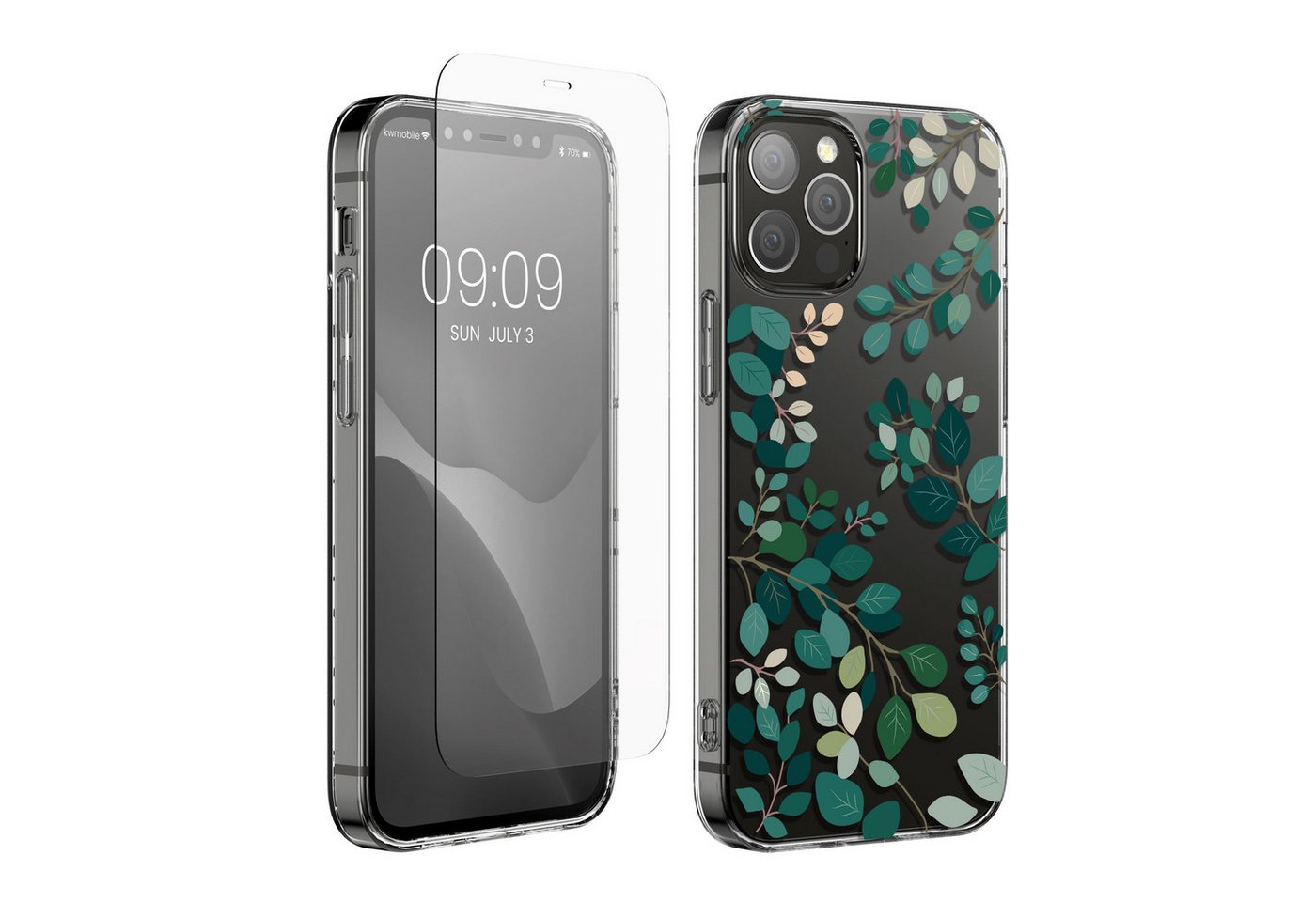 kwmobile Handyhülle Hülle für Apple iPhone 12 / 12 Pro Handyhülle - Silikon, Case mit Schutzfolie Frühlingsblätter Design kwmobile Handyhülle Hülle für Apple iPhone 12 / 12 Pro Handyhülle - Silikon, Case mit Schutzfolie Frühlingsblätter Design von kwmobile