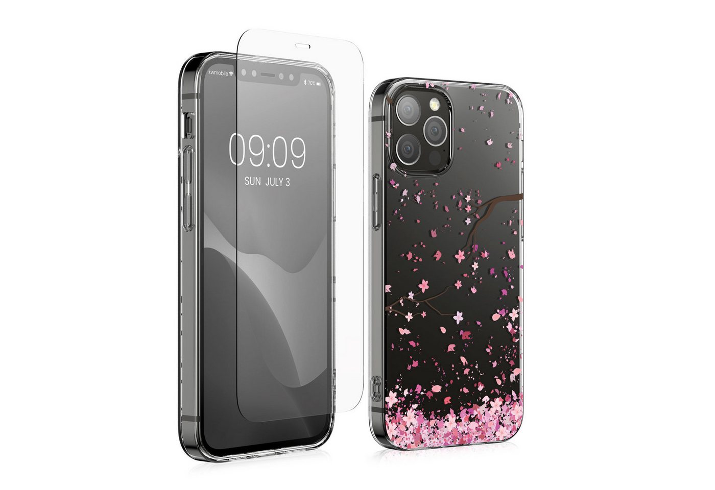 kwmobile Handyhülle Hülle für Apple iPhone 12 / 12 Pro Handyhülle - Silikon, Case mit Schutzfolie Kirschblütenblätter Design kwmobile Handyhülle Hülle für Apple iPhone 12 / 12 Pro Handyhülle - Silikon, Case mit Schutzfolie Kirschblütenblätter Design von kwmobile