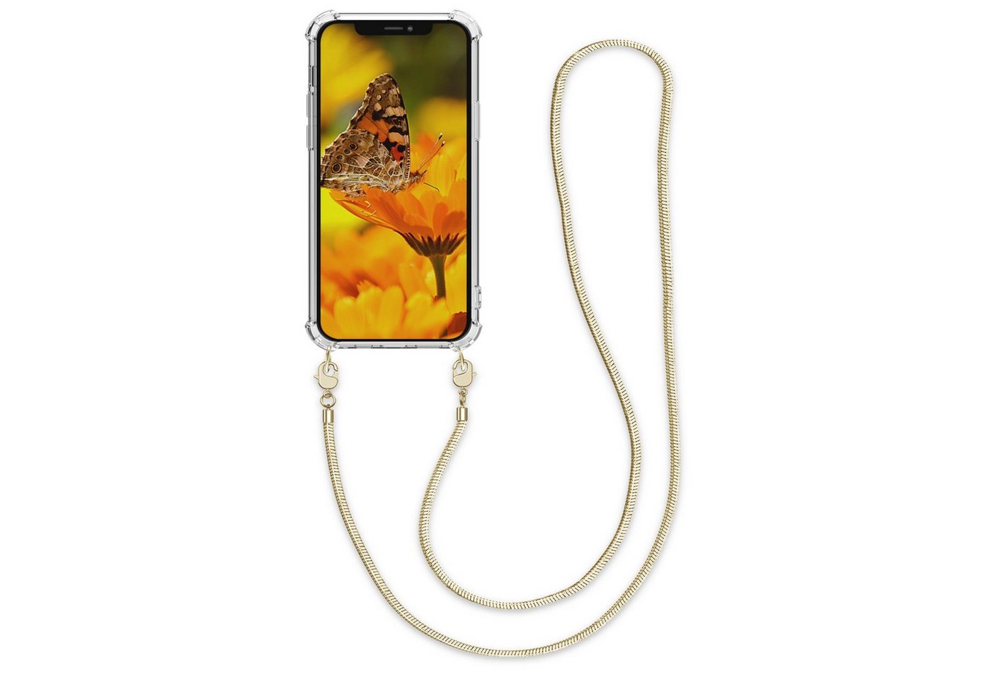 kwmobile Handyhülle Hülle für Apple iPhone 12 Pro Max, mit Metall Kette zum Umhängen - Silikon Handy Cover Case Schutzhülle von kwmobile