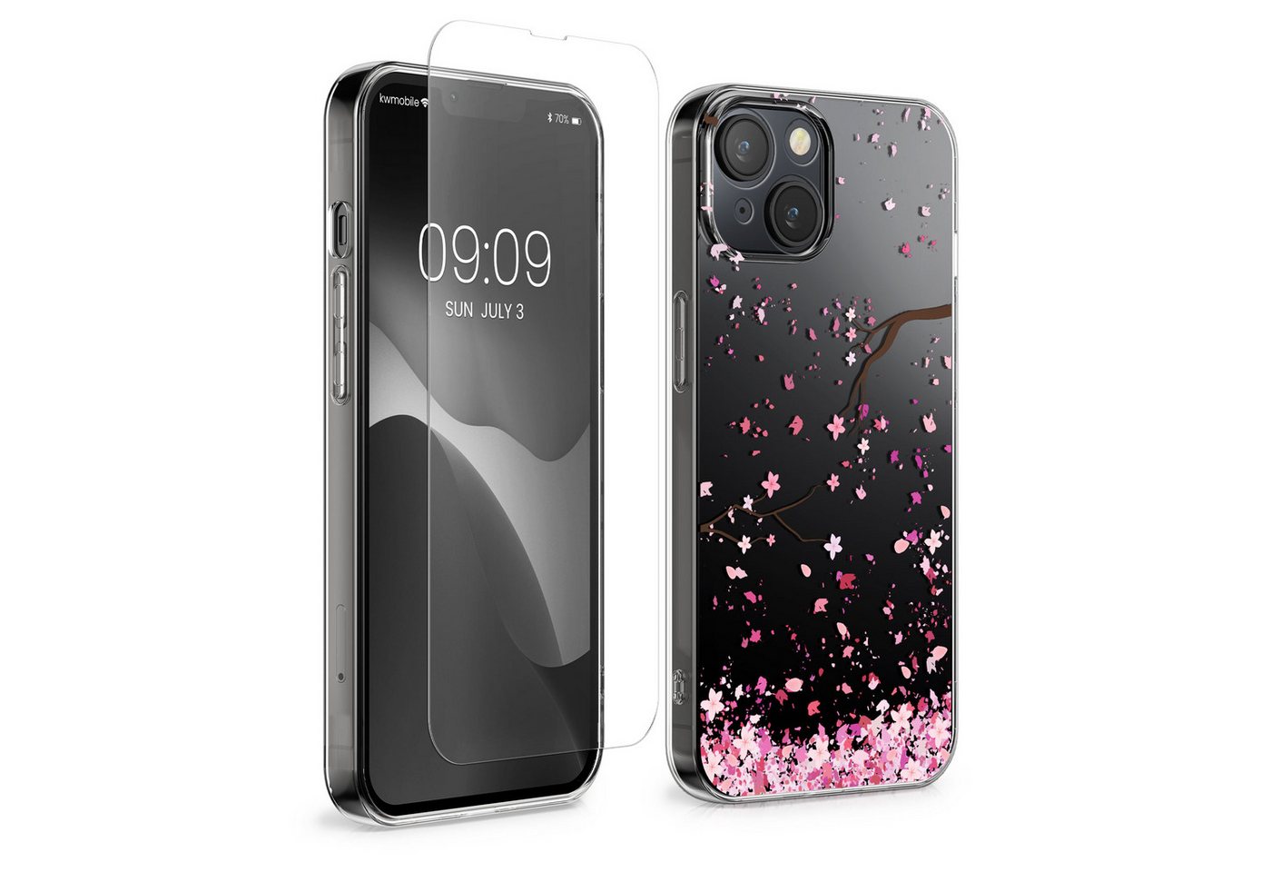 kwmobile Handyhülle Hülle für Apple iPhone 13 / iPhone 14 Handyhülle - Silikon, Case mit Schutzfolie Kirschblütenblätter Design kwmobile Handyhülle Hülle für Apple iPhone 13 / iPhone 14 Handyhülle - Silikon, Case mit Schutzfolie Kirschblütenblätter Design von kwmobile