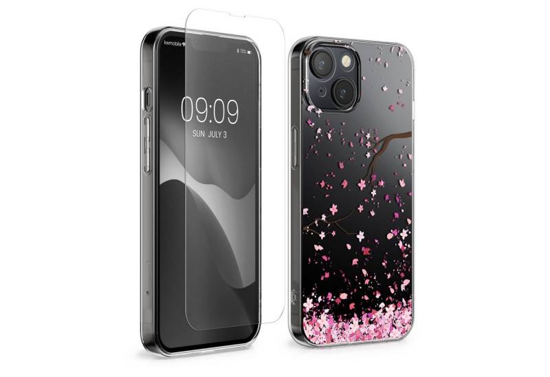 kwmobile Handyhülle Hülle für Apple iPhone 13 / iPhone 14 Handyhülle - Silikon, Case mit Schutzfolie Kirschblütenblätter Design von kwmobile
