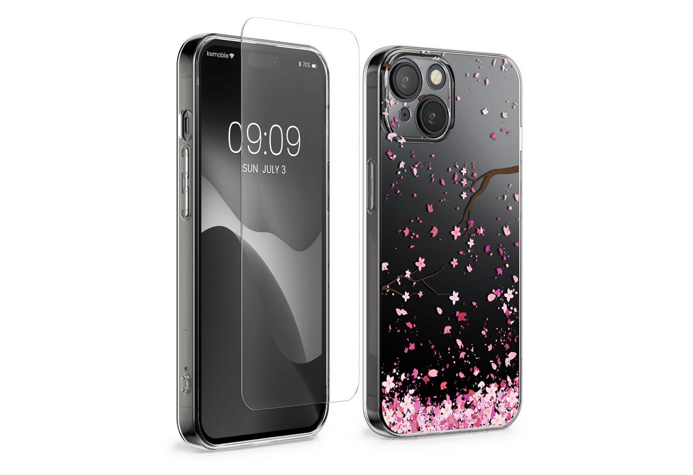 kwmobile Handyhülle Hülle für Apple iPhone 15 Handyhülle - Silikon, Case mit Schutzfolie Kirschblütenblätter Design kwmobile Handyhülle Hülle für Apple iPhone 15 Handyhülle - Silikon, Case mit Schutzfolie Kirschblütenblätter Design von kwmobile