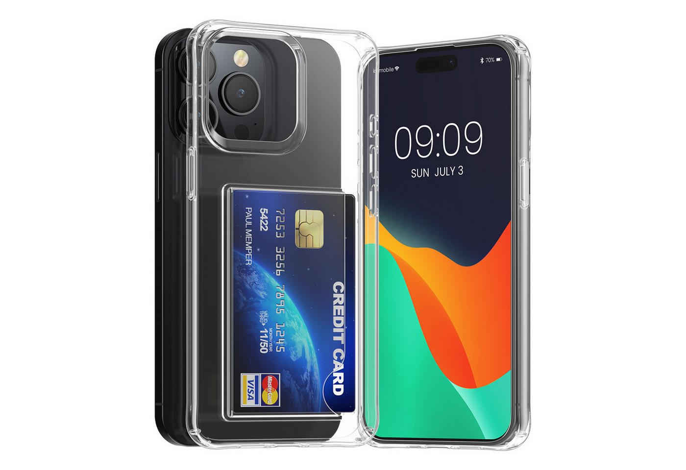 kwmobile Handyhülle Hülle für Apple iPhone 15 Pro Max Handyhülle, Kunststoff TPU Cover mit Kartenfach - Hartes Case - Schutzhülle von kwmobile