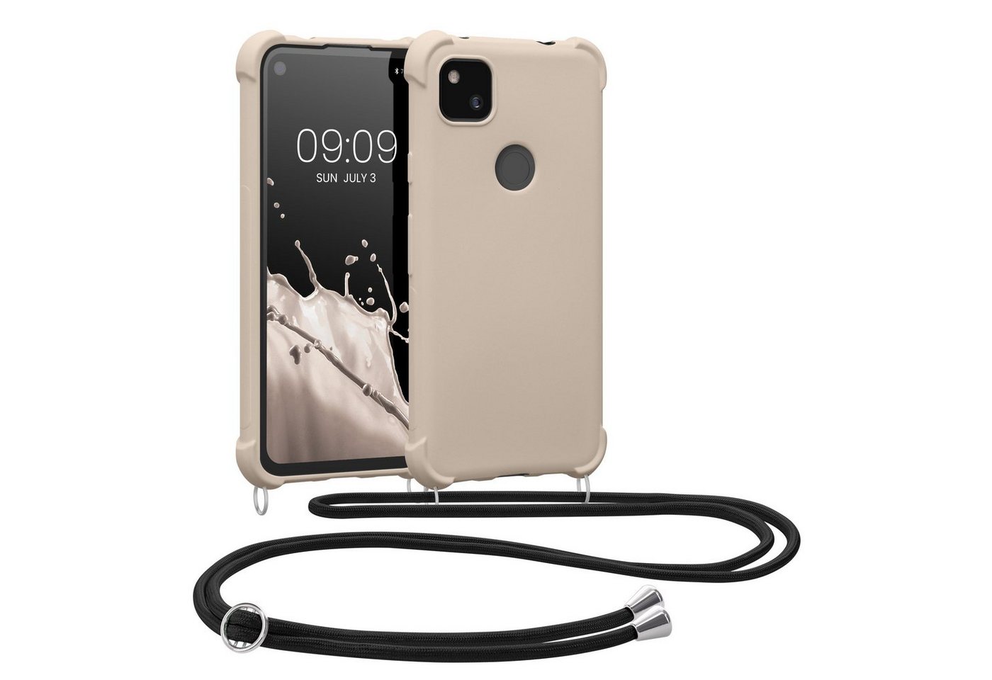 kwmobile Handyhülle Hülle für Google Pixel 4a, mit Metall Kette zum Umhängen - Silikon Handy Cover Case Schutzhülle von kwmobile