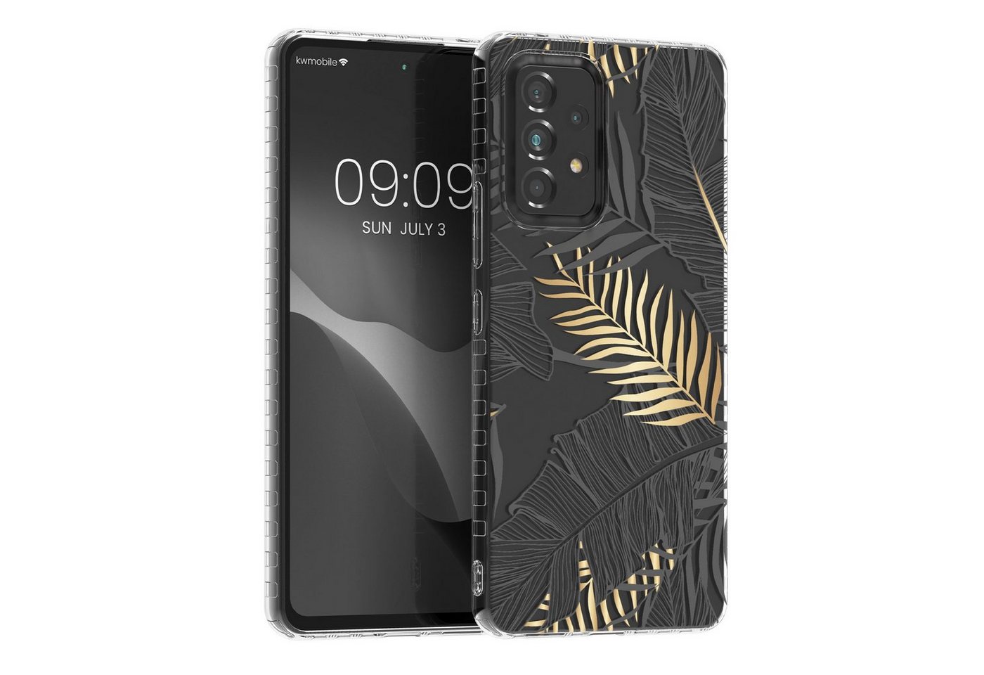 kwmobile Handyhülle Hülle für Samsung Galaxy A53 5G, Handyhülle Silikon Bumper - Dschungel Design Gold Grau Transparent von kwmobile