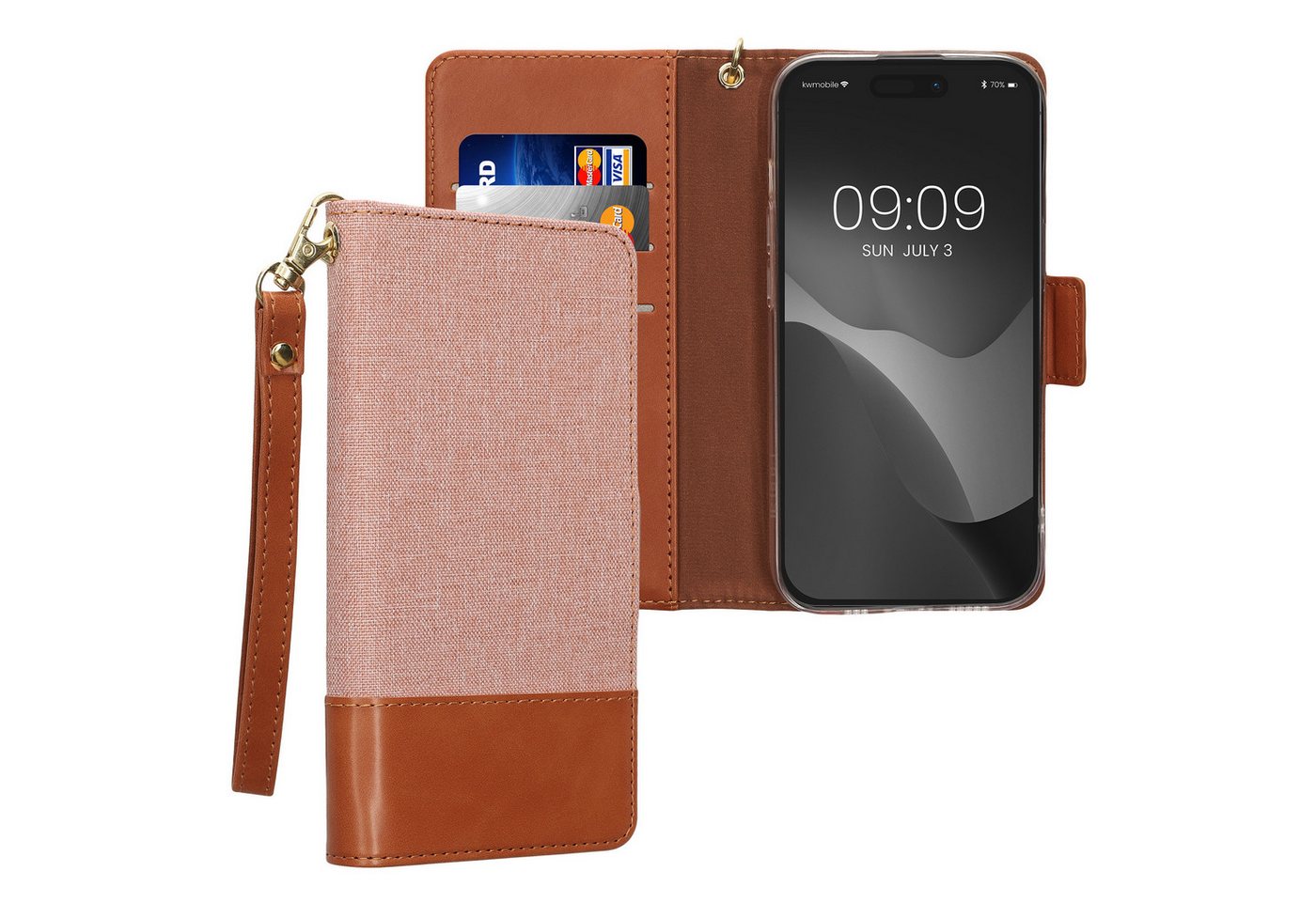 kwmobile Handyhülle Hülle klappbar für Apple iPhone 15 Pro Handyhülle, Kunstleder Flip Case mit Schlaufe und Standfunktion - Cover von kwmobile
