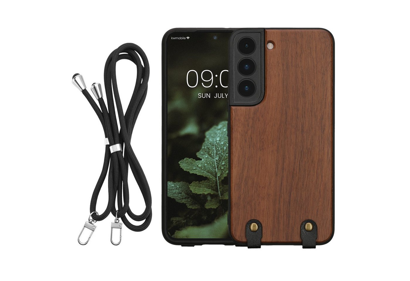 kwmobile Handyhülle Necklace Case für Samsung Galaxy S22 Hülle, Holz TPU Cover mit Handykette - Band Handyhülle von kwmobile