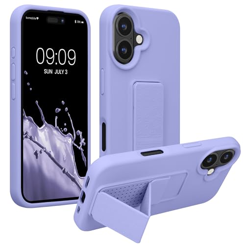 kwmobile Handyhülle kompatibel mit Apple iPhone 16 - Hülle mit Fingerhalter und Standfunktion - Silikon Case Handy Cover in Lavendel von kwmobile