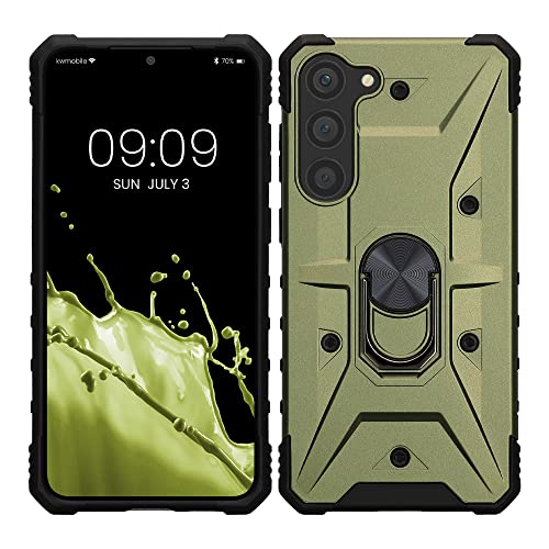 kwmobile Handyhülle kompatibel mit Samsung Galaxy S23 Plus - stoßfeste Hülle mit Eckenschutz - Shockproof Hülle mit Fingerring aus Metall - Metallic Dunkelgrün von kwmobile