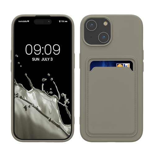 kwmobile Handyhülle kompatibel mit iPhone 15 Hülle - Handy Cover mit Fach für Karten - in Hellgrau matt von kwmobile