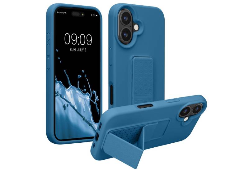 kwmobile Handyhülle kwmobile Handyhülle für Apple iPhone 16, Hülle mit Fingerhalter und Standfunktion - Silikon Case Handy Cover von kwmobile