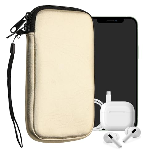 kwmobile Handytasche für Smartphones L - 6,5" - Neopren Handy Hülle Metallic Gold - Handy Tasche 16,5 x 8,9 cm Innenmaße von kwmobile