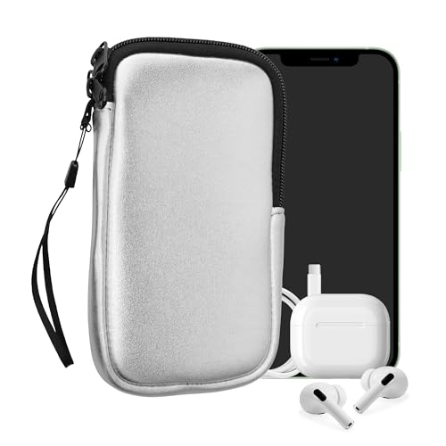 kwmobile Handytasche für Smartphones L - 6,5" - Neopren Handy Hülle Metallic Silber - Handy Tasche 16,5 x 8,9 cm Innenmaße von kwmobile