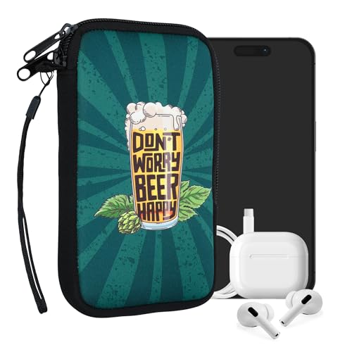 kwmobile Handytasche für Smartphones L - 6,5" - Neopren Handy Tasche Hülle Cover Case Schutzhülle - Don't Worry Beer Happy Orange Grün Petrol - 16,5 x 8,9 cm Innenmaße von kwmobile