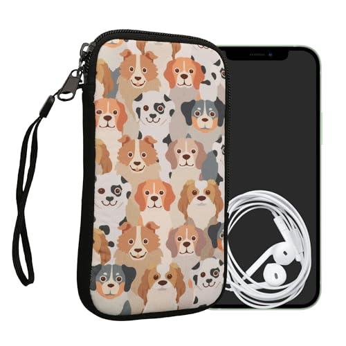 kwmobile Handytasche für Smartphones M - 5,5" - Neopren Handy Tasche Hülle Cover Case Schutzhülle - Viele Hunde Weiß Hellbraun Grau - 15,2 x 8,3 cm Innenmaße von kwmobile