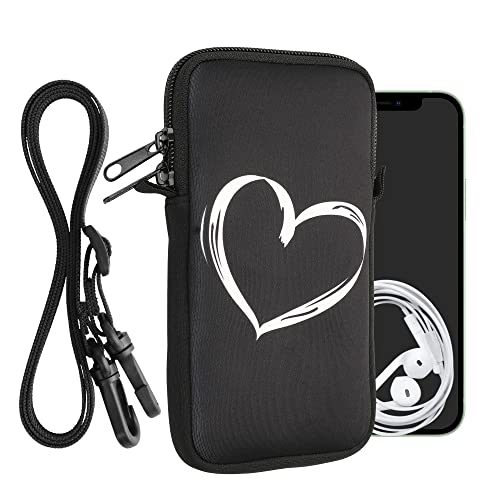 kwmobile Handytasche für Smartphones XL - 6,7/6,8" - Neopren Handy Hülle Weiß Schwarz - Handy Tasche mit Kette 17,2 x 8,4 cm Innenmaße - Herz Brush kwmobile Handytasche für Smartphones XL - 6,7/6,8" - Neopren Handy Hülle Weiß Schwarz - Handy Tasche mit Kette 17,2 x 8,4 cm Innenmaße - Herz Brush von kwmobile