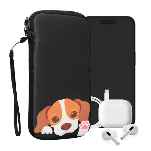 kwmobile Handytasche für Smartphones XL - 6,7/6,8" - Neopren Handy Tasche Hülle Cover Case Schutzhülle - Neugieriger Hund Braun Weiß Schwarz - 17,2 x 8,4 cm Innenmaße von kwmobile