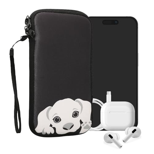 kwmobile Handytasche für Smartphones XL - 6,7/6,8" - Neopren Handy Tasche Hülle Cover Case Schutzhülle - Neugieriger Hund Schwarz Weiß - 17,2 x 8,4 cm Innenmaße von kwmobile