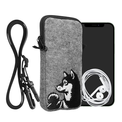 kwmobile Handytasche für Smartphones XXL - 7" - Filz Handy Hülle Schwarz Weiß Grau - Handy Tasche mit Kette 17,7 x 8,5 cm Innenmaße - Shiba Hund kwmobile Handytasche für Smartphones XXL - 7" - Filz Handy Hülle Schwarz Weiß Grau - Handy Tasche mit Kette 17,7 x 8,5 cm Innenmaße - Shiba Hund von kwmobile