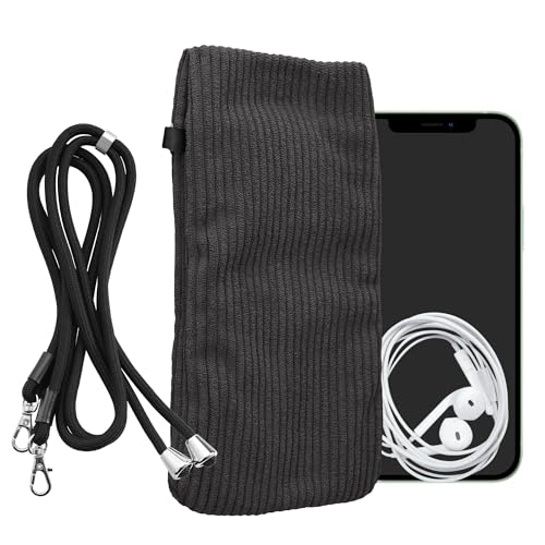kwmobile Handytasche für Smartphones XXL - 7" Handy Tasche - Cord Handy Hülle Dunkelgrau mit Kordel - Tasche mit Handykette 17,7 x 9 cm Innenmaße von kwmobile