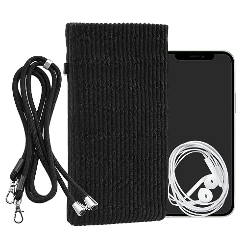 kwmobile Handytasche für Smartphones XXL - 7" Handy Tasche - Cord Handy Hülle Schwarz mit Kordel - Handy Tasche mit Handykette 17,7 x 9 cm Innenmaße von kwmobile