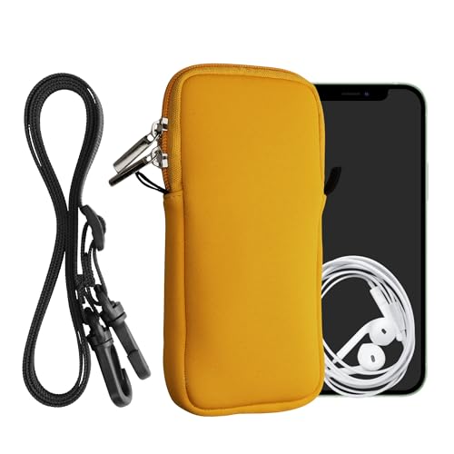 kwmobile Handytasche für Smartphones XXL - 7" - Neopren Handy Hülle Honiggelb mit Kordel - Handy Tasche mit Handykette 17,7 x 8,5 cm Innenmaße von kwmobile