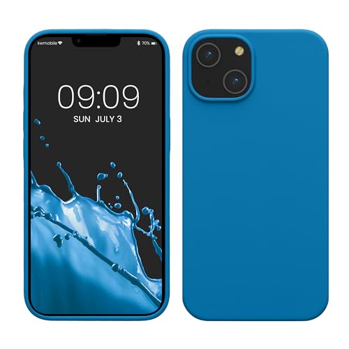 kwmobile Hülle für das iPhone 14 Hülle - dünnes Silikon Handy Case - stoßfeste Handyhülle mit weicher Oberfläche - unterstützt kabelloses Laden - Karibikblau von kwmobile