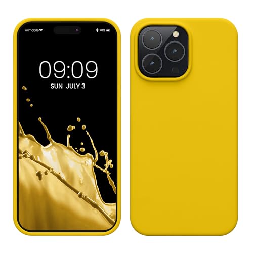 kwmobile Hülle für das iPhone 14 Pro Max Hülle - dünnes Silikon Handy Case - stoßfeste Handyhülle mit weicher Oberfläche - unterstützt kabelloses Laden - Strahlend Gelb von kwmobile