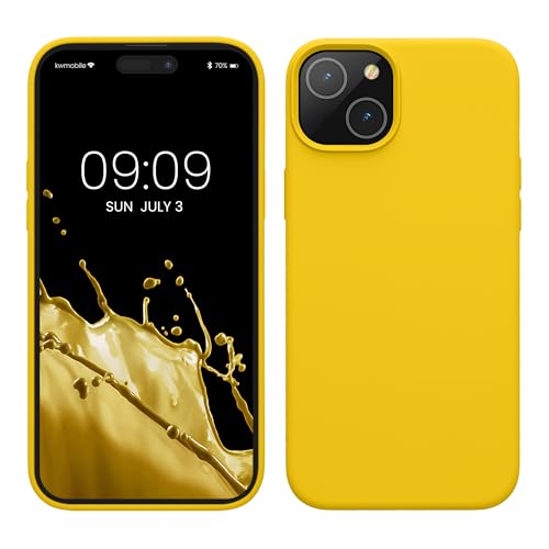 kwmobile Hülle für das iPhone 15 Plus Hülle - Silikon Handy Case - stoßfeste Handyhülle mit weicher Oberfläche - Strahlend Gelb von kwmobile