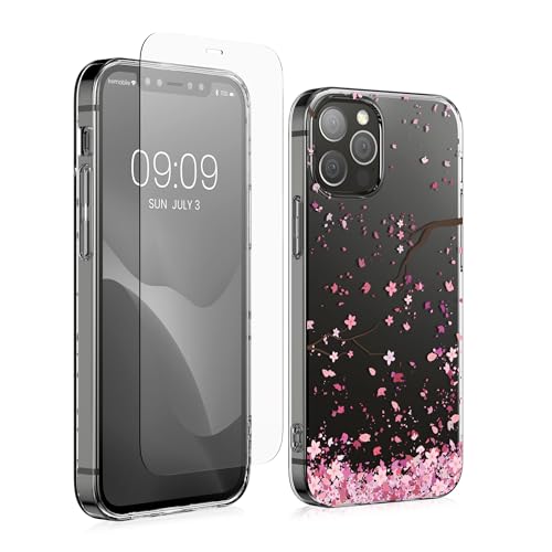kwmobile Hülle kompatibel mit Apple iPhone 12 / iPhone 12 Pro Handyhülle - Silikon Case transparent - Mit Glas Schutzfolie - Kirschblütenblätter Rosa Dunkelbraun Transparent kwmobile Hülle kompatibel mit Apple iPhone 12 / iPhone 12 Pro Handyhülle - Silikon Case transparent - Mit Glas Schutzfolie - Kirschblütenblätter Rosa Dunkelbraun Transparent von kwmobile
