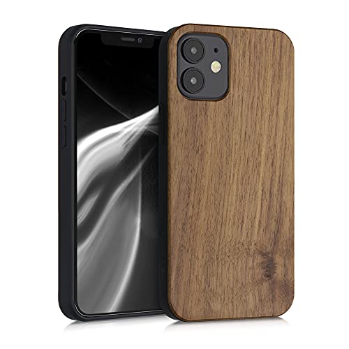 kwmobile Hülle kompatibel mit Apple iPhone 12 Mini Hülle - Holz Case - stoßfestes Handy Cover - TPU Handyhülle in Dunkelbraun von kwmobile