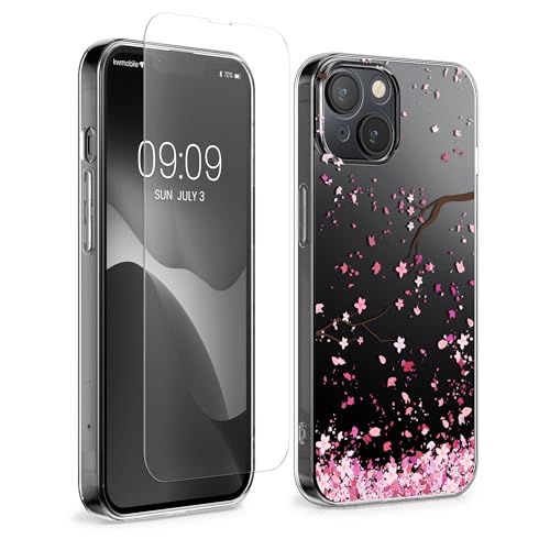 kwmobile Hülle kompatibel mit Apple iPhone 13 / iPhone 14 Handyhülle - Silikon Case transparent - Mit Glas Schutzfolie - Kirschblütenblätter Rosa Dunkelbraun Transparent kwmobile Hülle kompatibel mit Apple iPhone 13 / iPhone 14 Handyhülle - Silikon Case transparent - Mit Glas Schutzfolie - Kirschblütenblätter Rosa Dunkelbraun Transparent von kwmobile