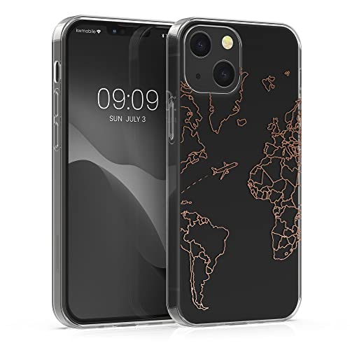 kwmobile Hülle kompatibel mit Apple iPhone 13 - Handyhülle Silikon Case - Travel Flugzeug Rosegold Transparent von kwmobile