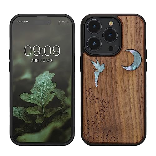 kwmobile Hülle kompatibel mit Apple iPhone 14 Pro Hülle - Holz Case - Handy Cover - TPU Handyhülle in Dunkelbraun Perlmutt-Fee von kwmobile