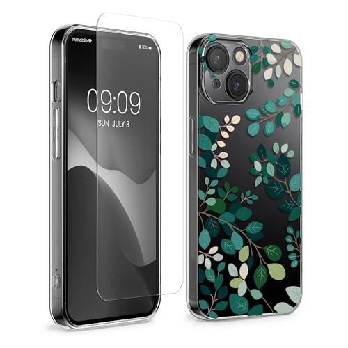 kwmobile Hülle kompatibel mit Apple iPhone 15 Handyhülle - Silikon Case transparent - Mit Glas Schutzfolie - Frühlingsblätter Grün Transparent kwmobile Hülle kompatibel mit Apple iPhone 15 Handyhülle - Silikon Case transparent - Mit Glas Schutzfolie - Frühlingsblätter Grün Transparent von kwmobile
