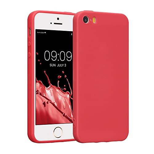 kwmobile Hülle kompatibel mit Apple iPhone SE (1.Gen 2016) / iPhone 5 / iPhone 5S Hülle - weiches TPU Silikon Case - Cover geeignet für kabelloses Laden - Neon Rot von kwmobile