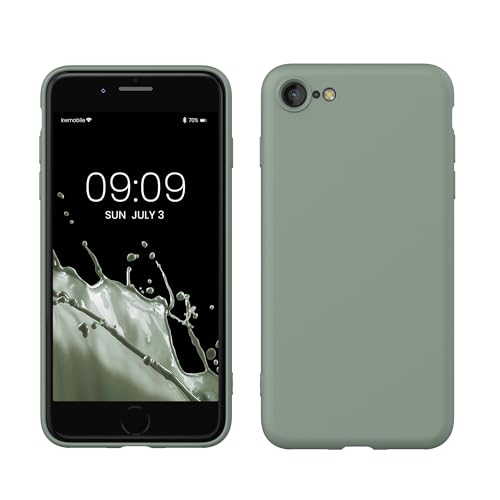 kwmobile Hülle kompatibel mit Apple iPhone SE (2022) / iPhone SE (2020) / iPhone 8 / iPhone 7 Hülle - gummierte TPU Silikon Handyhülle - Schutzhülle für kabelloses Laden - Case in Graugrün von kwmobile